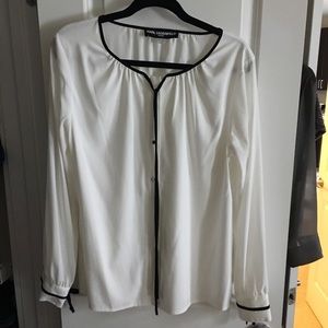 Karl Lagerfeld white blouse with black trim